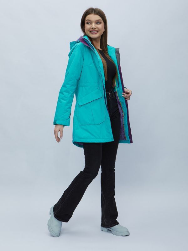 Turquoise hooded parka for women 551996Br